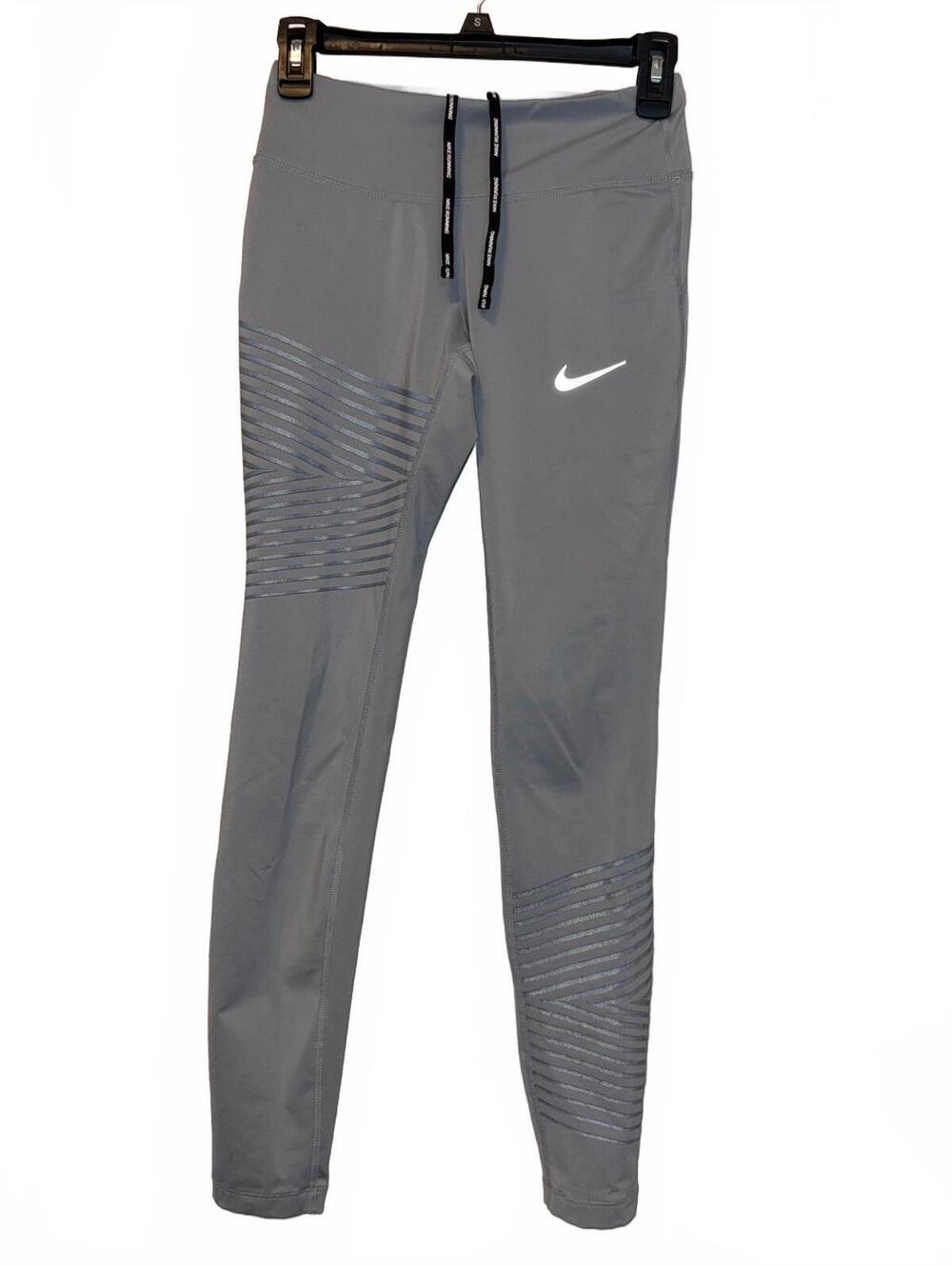 Nike Dri-FIT Gray Athletic Running Leggings with Striped Design, Size XS